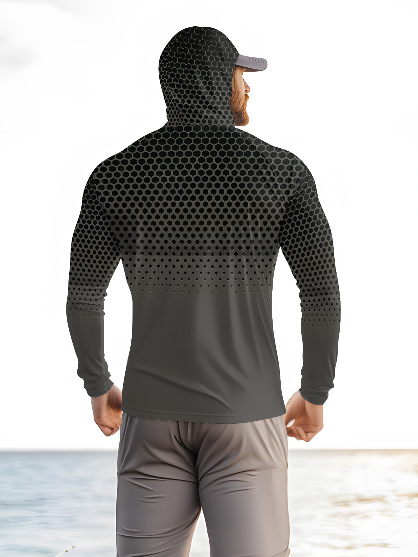 Grey Gradient Honeycomb Men Fi - Fishing Hoodie 评论和价格